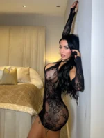 Damen Spitzenkleid erotisch Babydoll Dessous schwarz Mesh transparent – Bild 6