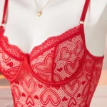 Babydoll Lingerie Damen Rot Spitzen-Transparent Nachthemd – Bild 4