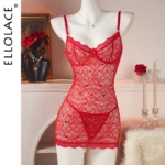 Babydoll Lingerie Damen Rot Spitzen-Transparent Nachthemd