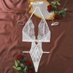 Sexy Dessous Body Neckholder V-Ausschnitt Spitze Nachtwäsche Weiß – Bild 7