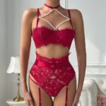 Damen Dessous Set BH Slip Spitze Perlen Push-up String – Bild 7