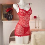 Babydoll Lingerie Damen Rot Spitzen-Transparent Nachthemd – Bild 2