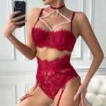 Damen Dessous Set BH Slip Spitze Perlen Push-up String – Bild 6