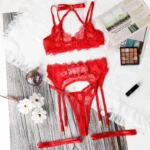 Damen Neckholder BH Set 5-teilig Schwarz durchsichtig Strumpfhalter Spitze – Bild 9