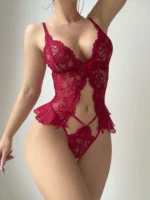Sexy Spitzen Body Dessous Frauen Hohl Rüschen Bodysuit Ouvert Baby Doll – Bild 3