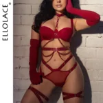 Dessous Set rot 8-teilig mit Brust Hosenträger für Damen