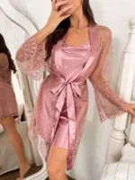 Damen Nachthemd Set Spitze transparent Polyester 2-teilig Negligee Dessous – Bild 4