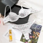 Push-Up BH Set mit Blumenmuster 2-teilig BH und Slip Strick Wäsche – Bild 6