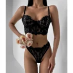 Damen Spitzen-BH Bustier mit Slip sexy Unterwäsche-Set durchsichtig Lace