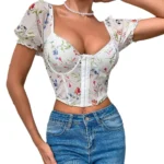 Blumiges Korsett Top mit Stickerei V-Ausschnitt Ärmellose Weste Damen Sommer – Bild 5