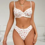 Sexy Dessous Set 2-teilig Push-up BH Slip weiß mit Herz-Print – Bild 2