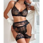 Lace Bras Embroidery Lingerie Sets Bra Garter Panty Sets Exotic Lingerie for Ladies Sexy Mesh Bra Intimate Outfits Transparent – Bild 2