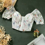 Blumiges Korsett Top mit Stickerei V-Ausschnitt Ärmellose Weste Damen Sommer – Bild 6