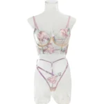 Dessous Set Blumenstickerei Reizwäsche Netz BH Höschen Erotik Kostüm – Bild 3