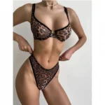 Leopardenmuster Dessous Set transparent Mesh Push-Up BH und String