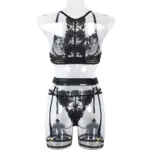 Damen Spitzen Dessous Set transparent mit Stickerei BH und Slip – Bild 6