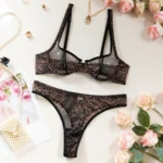 Leopardenmuster Dessous Set transparent Mesh Push-Up BH und String – Bild 6
