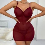 Baby Doll Nachthemd Damen transparent mit Rückenfreier Kreuzbandage – Bild 2