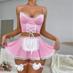 Dienstmädchen Kostüm Set Reizwäsche Dessous Rollenspiel Minikleid Spitze Schleife – Bild 5