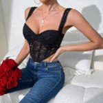 Krasapt exotische verführer ische rücken freie Spitze Bügel Bustiers Spitze Top Frauen Korsett Crop Top mit Fischgräten Frauen sexy Leibchen – Bild 5