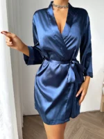 Sommer Satin Damen Nachthemd einfarbig Schnür gewand sexy bequeme Damen Pyjama Lounge wear – Bild 6