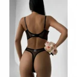 Damen Spitzen-BH Bustier mit Slip sexy Unterwäsche-Set durchsichtig Lace – Bild 2