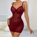 Baby Doll Nachthemd Damen transparent mit Rückenfreier Kreuzbandage – Bild 3