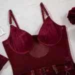 Erotische Dessous Spitzen Bodysuit mit Garter Strumpfhalter Netz Crotchless Lingerie – Bild 6