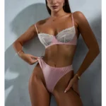 Spitzen Dessous Set durchsichtig Push-Up BH Höschen 2-teilig Patchwork – Bild 5