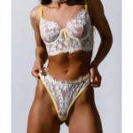 Damen Spitzen-BH Bustier mit Slip sexy Unterwäsche-Set durchsichtig Lace – Bild 3