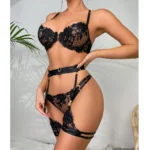 Damen Spitzen Dessous Set transparent mit Stickerei BH und Slip – Bild 2