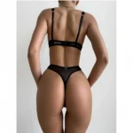 Leopardenmuster Dessous Set transparent Mesh Push-Up BH und String – Bild 4