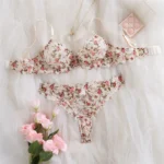 Damen Blumenstickerei Spitzen Unterwäsche Set 2-tlg transparent BH Slip