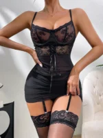 Sexy Bodystockings mit Rüschen Blumenmuster Corsage Bodysuit Damen Unterwäsche – Bild 3