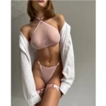 Erotische Damenwäsche Set Mesh Halterhöschen mit Schenkelring 3-teilig – Bild 2