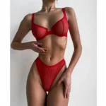 Leopardenmuster Dessous Set transparent Mesh Push-Up BH und String – Bild 5