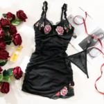 Krasapt Blumenstickerei Sexy Dessous 2-teiliges Set Mesh Durchsichtige Patchwork-Kleider und Tangas Outfits Erotische Nachthemd-Anzüge – Bild 6