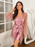 Damen Nachthemd Set Spitze transparent Polyester 2-teilig Negligee Dessous – Bild 5