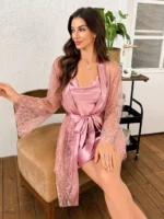 Damen Nachthemd Set Spitze transparent Polyester 2-teilig Negligee Dessous – Bild 6