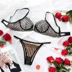 Dessous-Set sexy Spitzen-BH und Slip Patchwork Netzstoff Push-Up – Bild 6