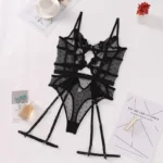 Spitzenbesatz Damen Slip Body mit Spitze transparent Netzstoff Unterwäsche – Bild 6