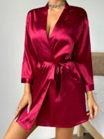 Sommer Satin Damen Nachthemd einfarbig Schnür gewand sexy bequeme Damen Pyjama Lounge wear