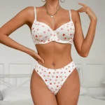 Sexy Dessous Set 2-teilig Push-up BH Slip weiß mit Herz-Print