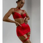 Sexy Dessous Set Spitzen-Body mit Patchwork Details 4-teilig schwarz