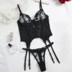 Erotische Dessous Spitzen-BH mit String transparent Damen-Lingerie floral – Bild 3