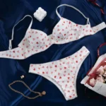 Sexy Dessous Set 2-teilig Push-up BH Slip weiß mit Herz-Print – Bild 6