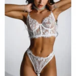 Damen Spitzen-BH Bustier mit Slip sexy Unterwäsche-Set durchsichtig Lace – Bild 5