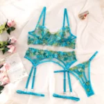 Florales Spitzen Lingerie Set 3-teilig in Schwarz mit Stickerei – Bild 4