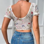 Blumiges Korsett Top mit Stickerei V-Ausschnitt Ärmellose Weste Damen Sommer – Bild 4
