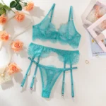 3-teiliges Dessous Set Damen transparent blau Bügel-BH Unterwäsche Nachtwäsche – Bild 6
